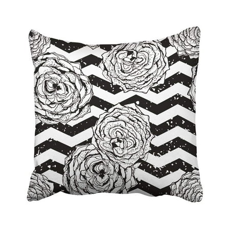 Red Chevron Pattern - BPBOP Black Hipster Chevron Pattern With Flowers Retro Vintage Design Red Anniversary Birthday Pillowcase Throw Pillow Cover Case 18x18 inches