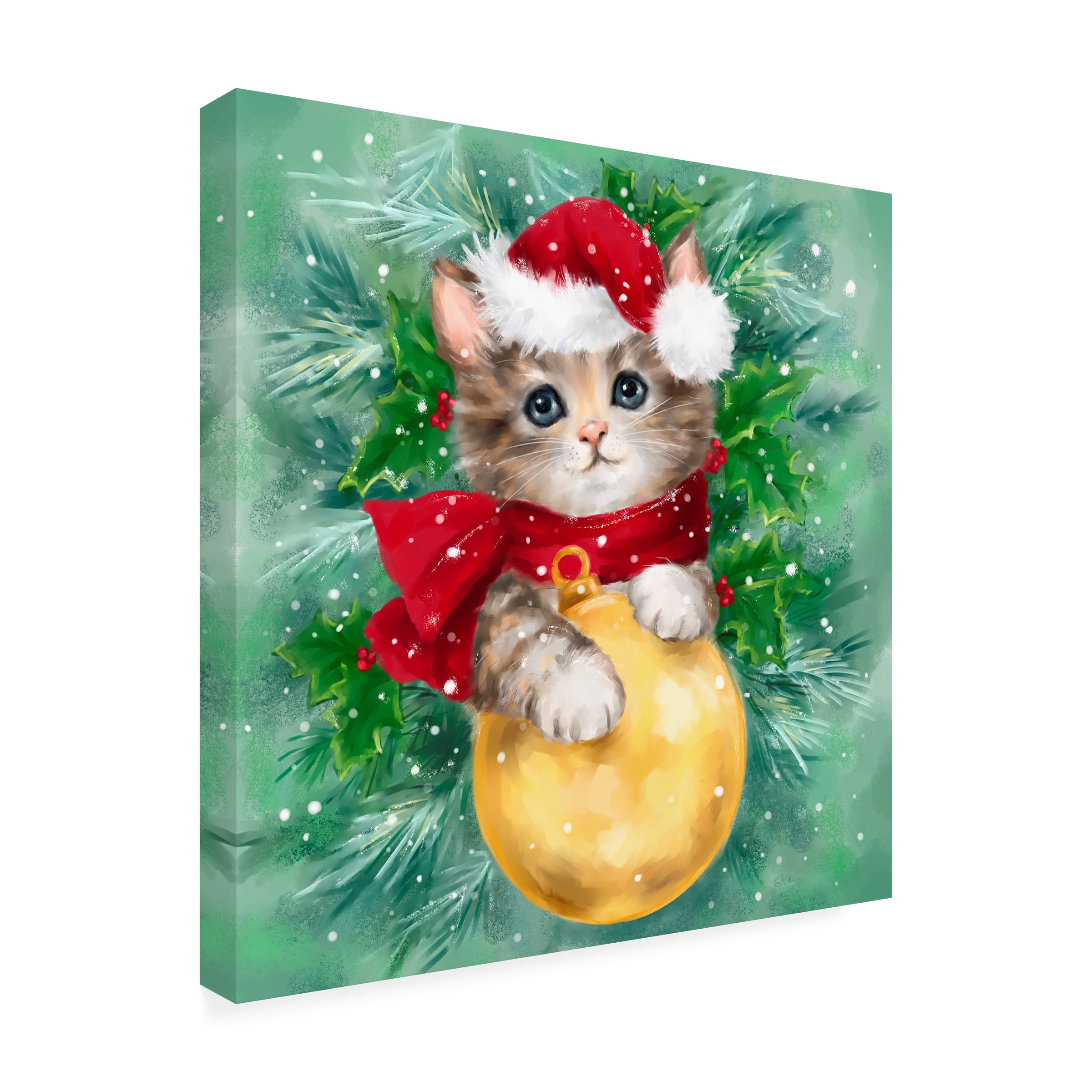 MAKIKO 'Christmas Cat With Bauble' Canvas Art