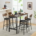 thumbnail image 3 of EUROCO 47.2" Bar Table Set of 5,Breakfast Bar Table and Stool Set,Minimalist Dining Table with 4 PU Backrest Soft Seat,Adjustable Foot Pads,Thick Steel Frame,for Kitchen Apartment Bistro-Space Saving, 3 of 7