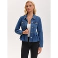 thumbnail image 7 of DARING DIVA Women's Button Down Collar Ruffle Hem Peplum Jean Jacket 2XL Blue, 7 of 7