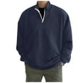 thumbnail image 2 of Sweatshirts For Men Quarter Zip Solid Color Fashion Casual Loose Fit Crew Neck Shirts Comfoty Soft Long Sleeve Pullover Tops Spring Fall Outfits Clothes Navy XXXL, 2 of 6