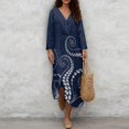 thumbnail image 4 of DISNIMO Women's Casual Maxi Dresses Octopus Printed Loose V Neck Dress Vacation 3/4 Sleeve Midi Dress Fashion Linen-Like Dresses, 4XL, 4 of 6