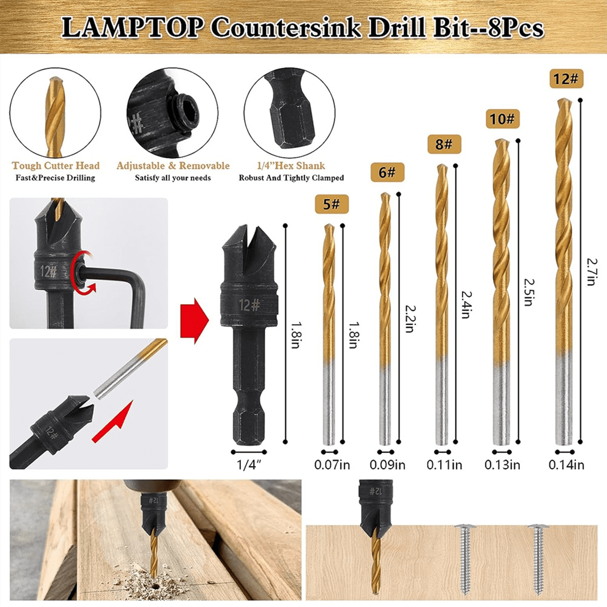 28 Pcs Woodworking Chamfer Drilling Tools, Including Countersink Bit, Wood Plug Cutter Drill Bit Set
