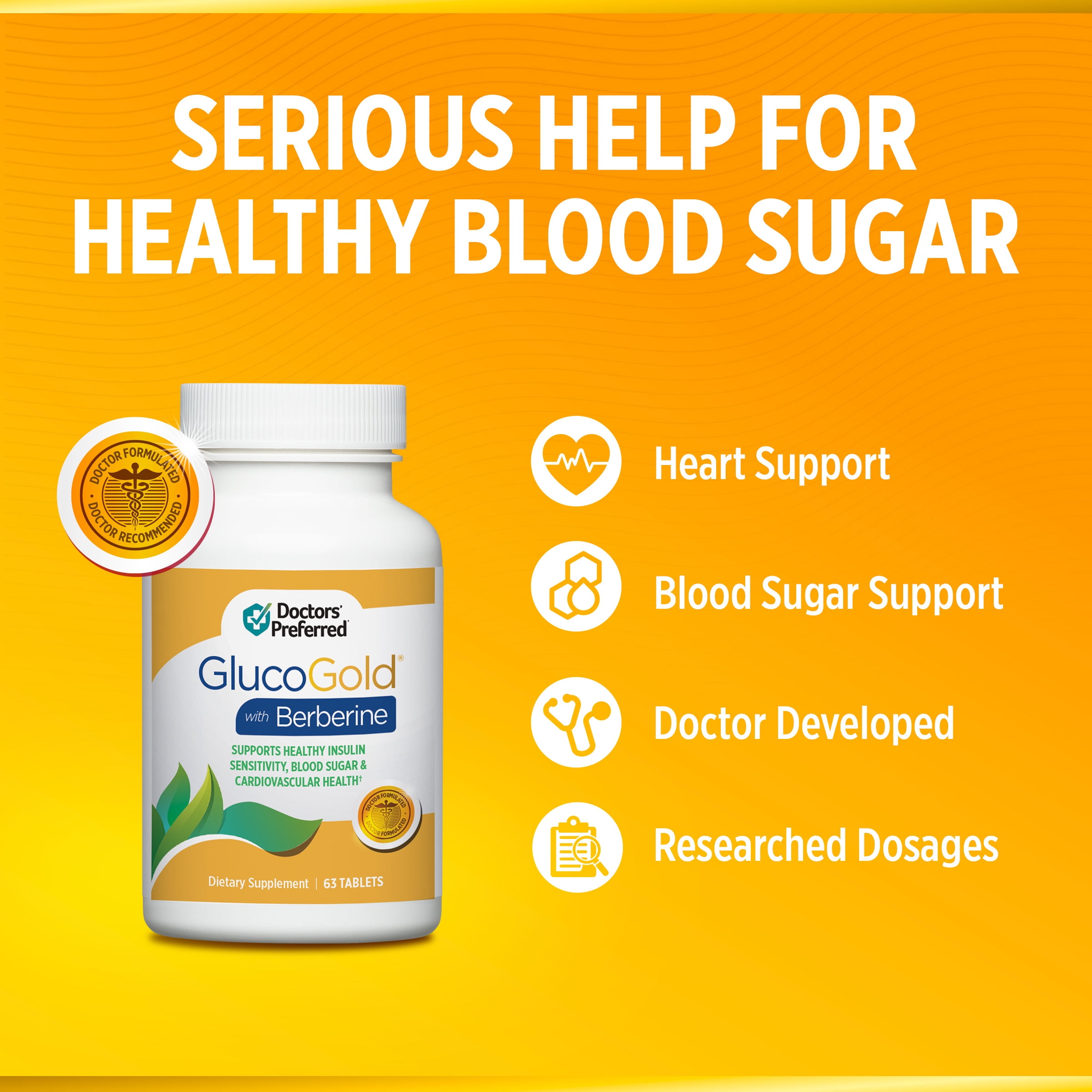 Doctors’ Preferred GlucoGold with Berberine, Healthy Blood Sugar Support, 63 Tablets