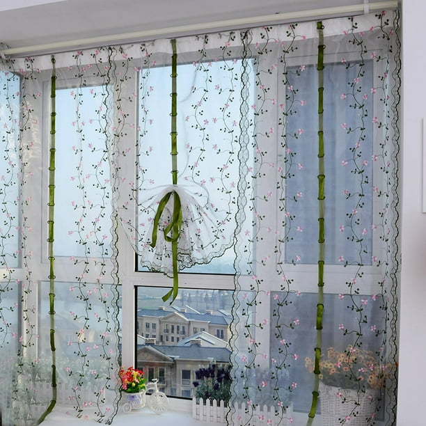 Cortinas De Hilo De Tul, Cortinas Transparentes De Crisantemo Para Decoración De Ventana De Sala De Estar, 80x100cm