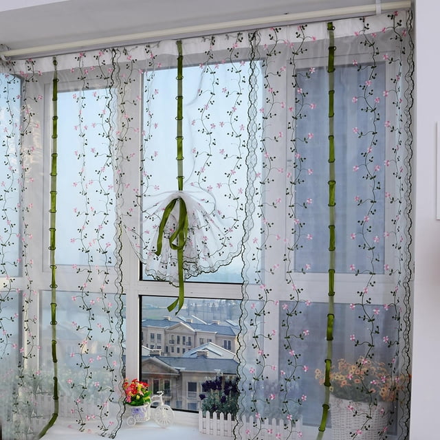 Tulle Curtains, Tulle Yarn Screen Curtains Chrysanthemum Sheer Drape Tulle Backdrop Curtain Sheer Backdrop Curtains with Pattern for Living Room Window Decor