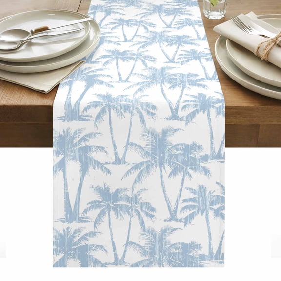 Light Blue Palm Tree Table Runner Coastal Trees Summer Tropical Botanical Tablerunners 13 x 48 Inch, Table Decorations Tabletop Scarf for Summer Gathering Holiday Farmhouse Kitchen Dining Decor