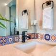thumbnail image 3 of Mi Alma Blue Orange Floral Peel & Stick Tiles - Vinyl Backsplash 8x8, 3 of 11