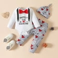 thumbnail image 2 of Coerni My First Valentines Day Baby Boy Outfit Letter Print Long Sleeve Romper Tops+Pants+Hat 3Pcs New Born Spring Clothes Set, 2 of 9