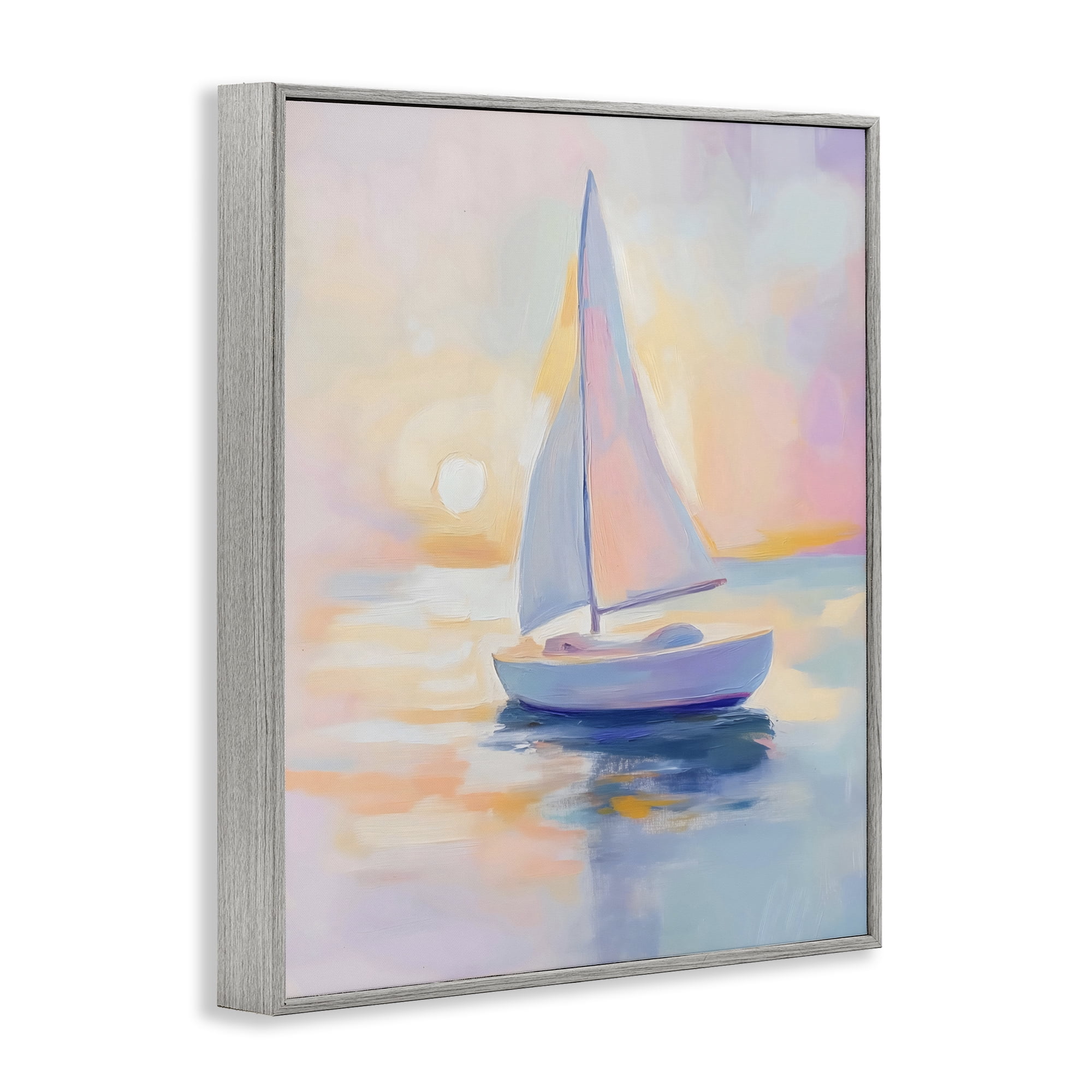 Stupell Industries Pastel Sailboat Toward Pink Horizon Gray Framed Giclee Art, design by The Prints Vibe