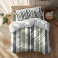 thumbnail image 2 of Sage Green Duvet Cover Set Full Size and Grey Striped Rectangular Geometric Soft Lightweight Comforter Covers 4 Piece Bedding Set with 1 Duvet Cover 1 Bed Sheet & 2 Pillow Shams, 2 of 8