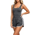 thumbnail image 5 of Athletic Outfit Sets 2 Piece Women Solid Square Neck Tank Side Stripe Drawstring Shorts Gray M, 5 of 6