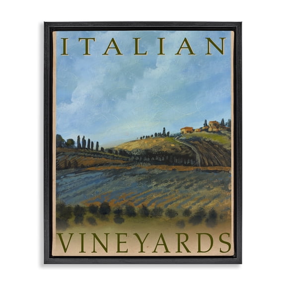 Stupell Industries Cottage Italian Vineyards Vintage Poster Black Floating Frame Canvas Art, 17 x 21, by Kingsley