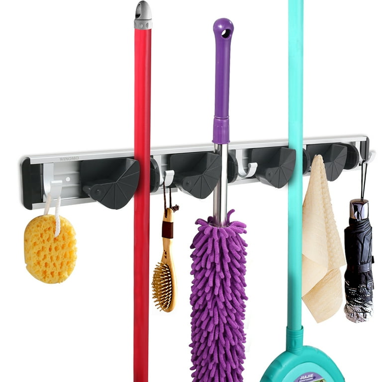 WINOMO Aluminum Wall Mounted 4 Position 5 Hooks Bathroom Mop Broom