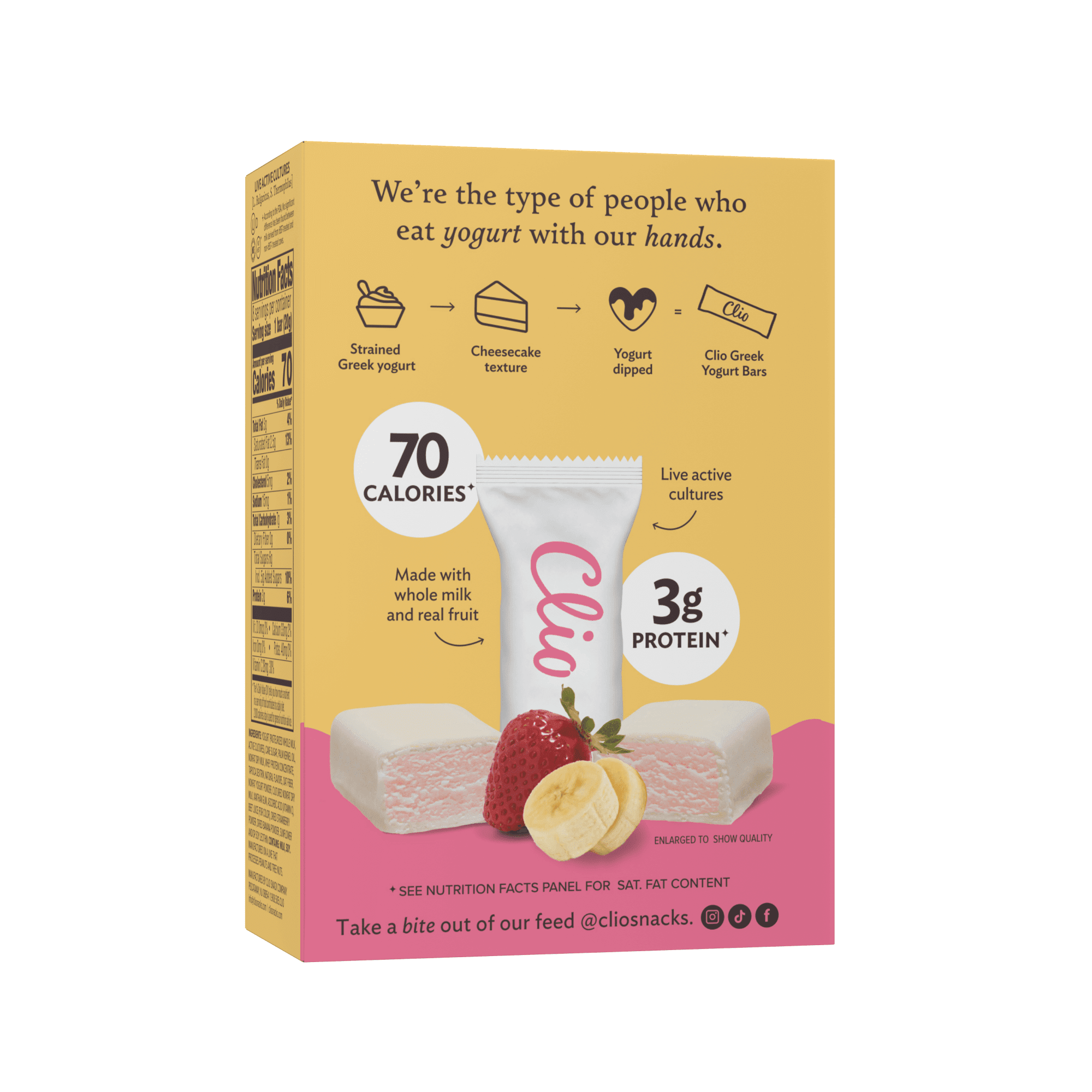 Clio Strawberry Banana Greek Yogurt Mini Bar in Yogurt Coating, 0.78 oz, 8 Ct