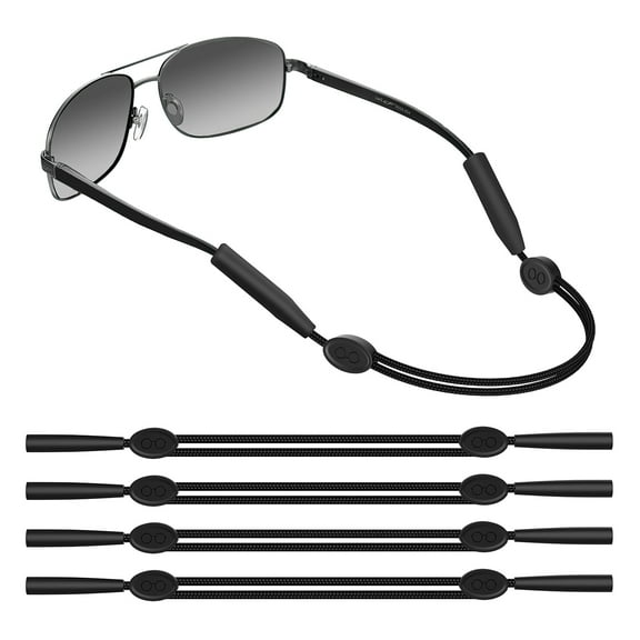 MoKo Adjustable Glasses Straps, 4Pcs Sunglasses Holder String Eyewear Retainer Polyester Neck Eyeglasses Lanyard, Black