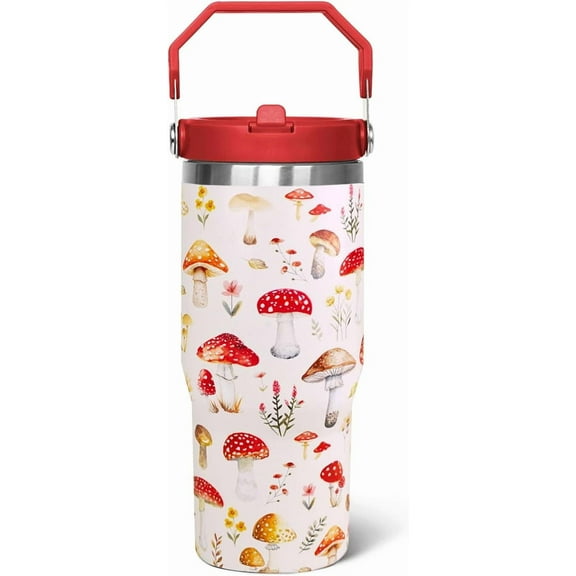 30 Oz Mushroom Flip Tumbler With Handle,Mushroom Coffee Travel Mug Cup Water Bottle,Mushroom Gifts for Women,Mushroom Decor Stuff Accessories