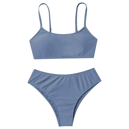 TAIAOJING Toddler Girl 2 Piece Swimsuit Sport Solid High Waist Bikini Set Swimwear Bathing Suit For 10-11 Years