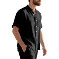 thumbnail image 5 of Men's Solid Color Short Sleeve Button-Down Shirt with Mandarin Collar and Chest Pocket, 5 of 9