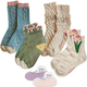 thumbnail image 1 of 4 Pares Calcetines Algodón Calceta Cortas Flores 3d Moda, 1 of 8