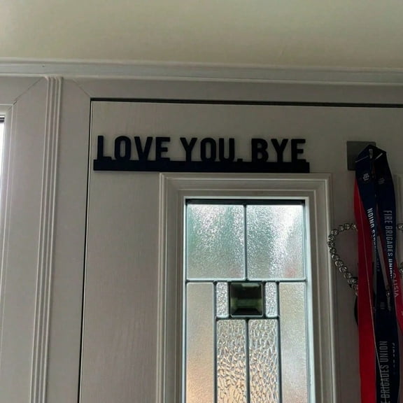 HELLOYOUNG 12.8 Inch Light Luxury Black Iron Door Hanging  Metal Wall Art with "LOVE YOU BYE" Sign Simple Lines and Geometric Shapes Modern Simple Design Enhances Home Atmosphere Centerpieces