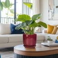 thumbnail image 4 of Ordivic 7 inch Round Red Ceramic Planter with Drainage Hole & Saucer, Flower Pot for Parlor Palm, Ivy, African Violet Entryway Porch & Living Room Decor, 4 of 8