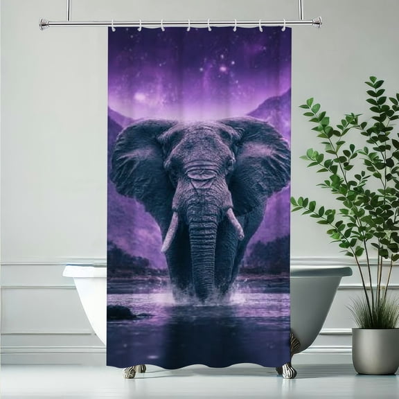 RKSupls Purple Elephant Theme Shower Curtain, Valentine's Day Waterproof Shower Curtain with Hooks for Home Bathtub Bathroom Decor Washable Curtains,90x180cm