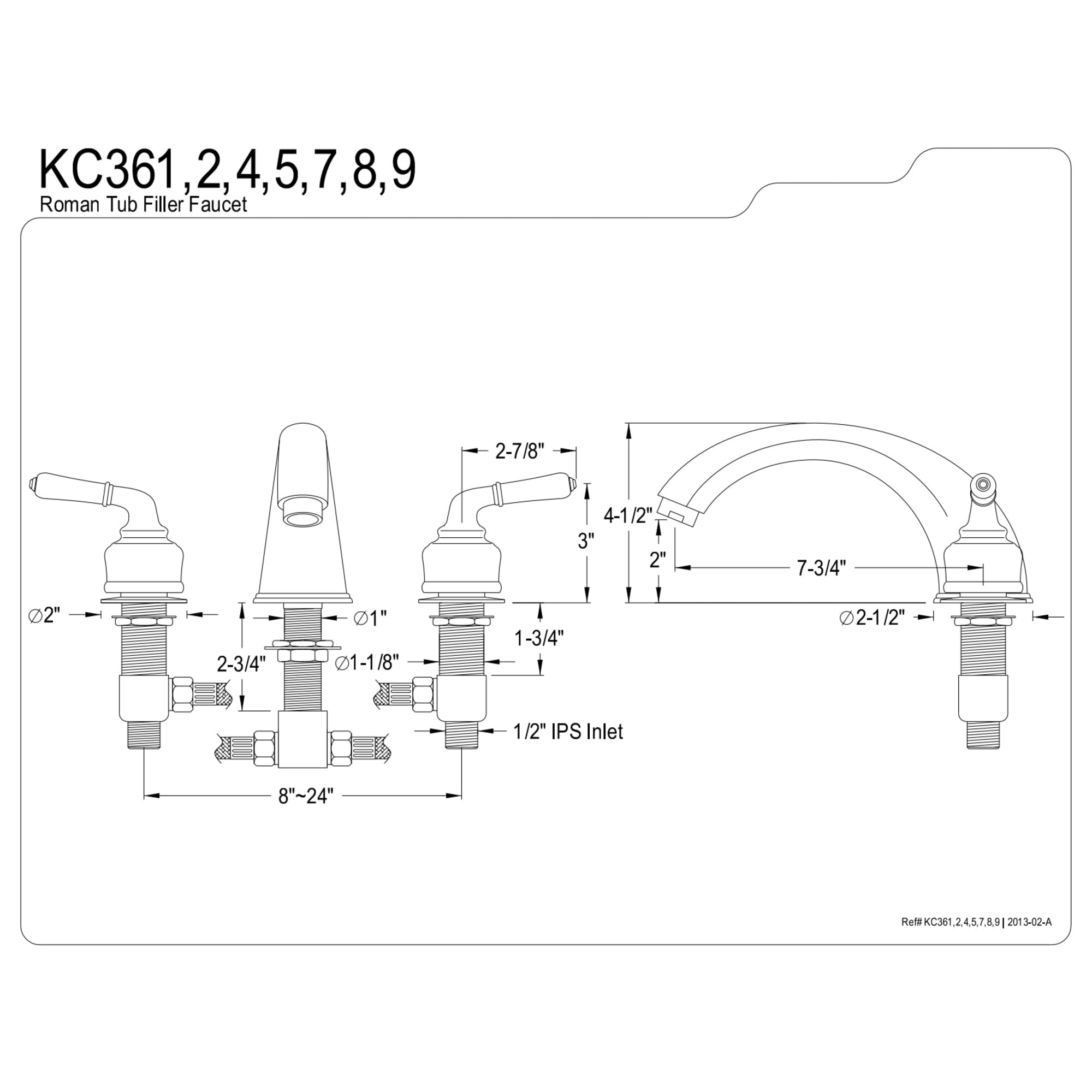 Kingston Brass KC365 Magellan Two-Handle Deck Mount Roman Tub Faucet, Oil Rubbed Bronze