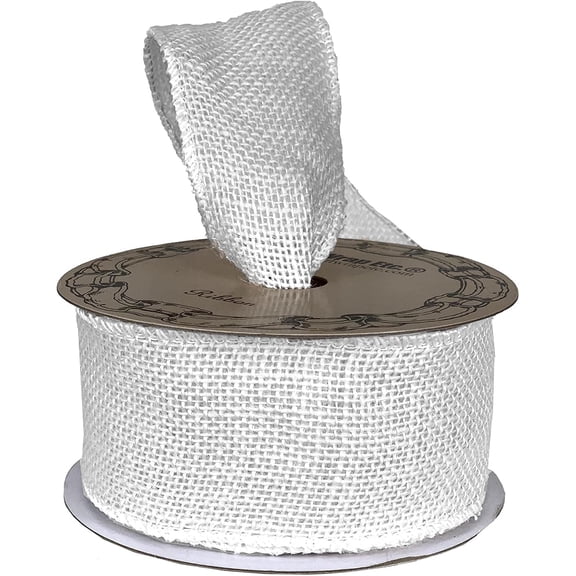 Off White Fabric Burlap Woven Ribbon - 2 1/2" x 10 Yards, Memorial Day, 4th of July, America 250 Anniversary, Wired Edge, Reception, Rustic Wedding Jute, Holiday Decor, Wreath, Garland, Swag, DIY