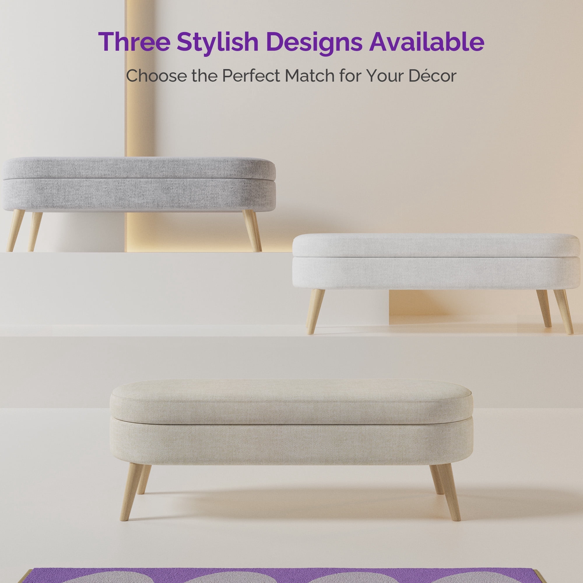 Sersper Modern 43 Inches Storage Ottoman Bench for Living Room, Bedroom, Entryway - Ottoman Foot Rest with Storage, Beige