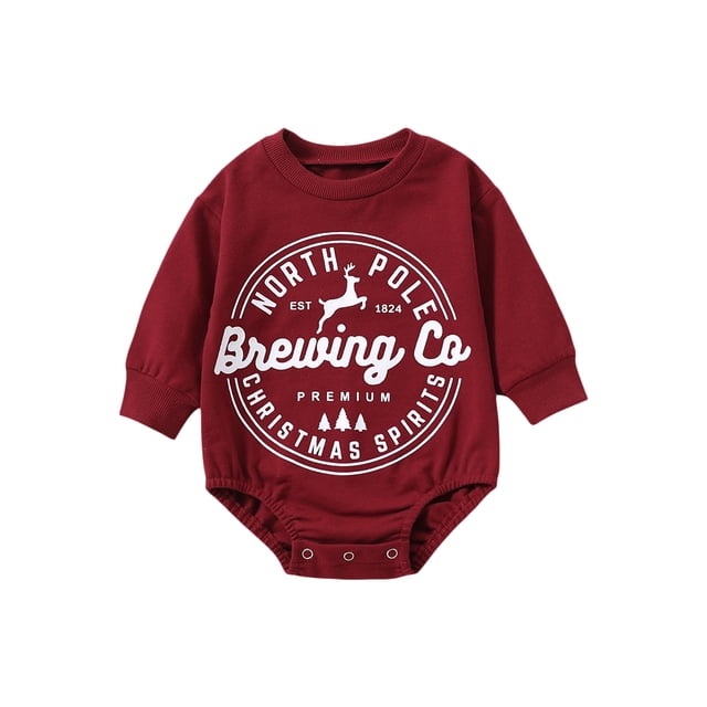 Faithtur Bébé Printemps Automne Romper, Lettre Wapitis Imprimé Manches Longues Col Rond Combinaison/sweatshirt pour Noël