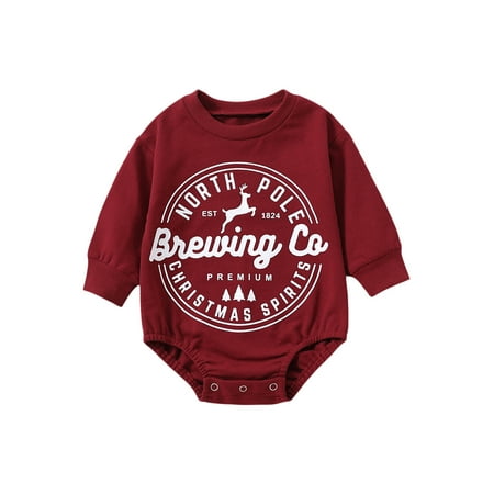 

Baby Girls Boys Christmas Romper Cattle Head Coloured Lamp Print Round Neck Long Sleeve Jumpsuits Casual Clothes