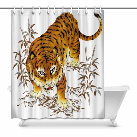 Pop Japanese Tiger Bathroom Shower Curtain Set 60x72 Inch