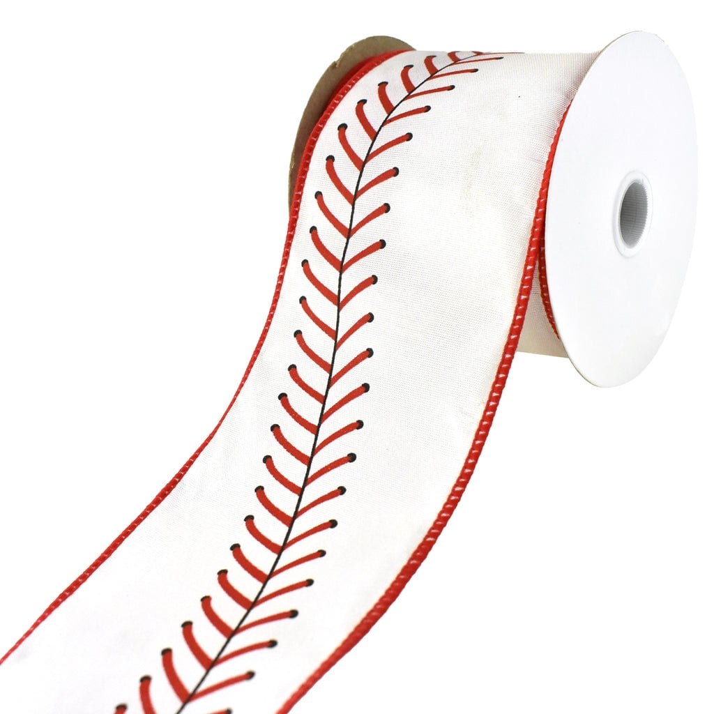 Baseball Stitch Pattern Wired Ribbon, 2-1/2-Inch, 10-Yard