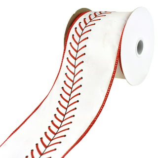 Satin Red and White Wired Baseball Ribbon 1 1/2″ wide – Mum