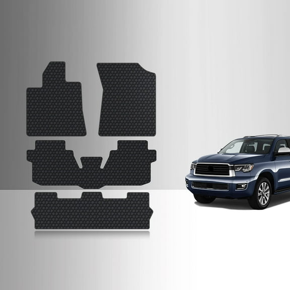ToughPRO Front   3rd Row Mats Compatible with Toyota Sequoia 2020 - All Weather Heavy Duty (Made in USA) Black Rubber