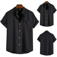 thumbnail image 2 of Polo Shirts for Men M Spring Summer Soild Color Casual Lapel Large Size Beach Holiday Short Sleeve Black Button Down Shirt Sizes M, 2 of 5