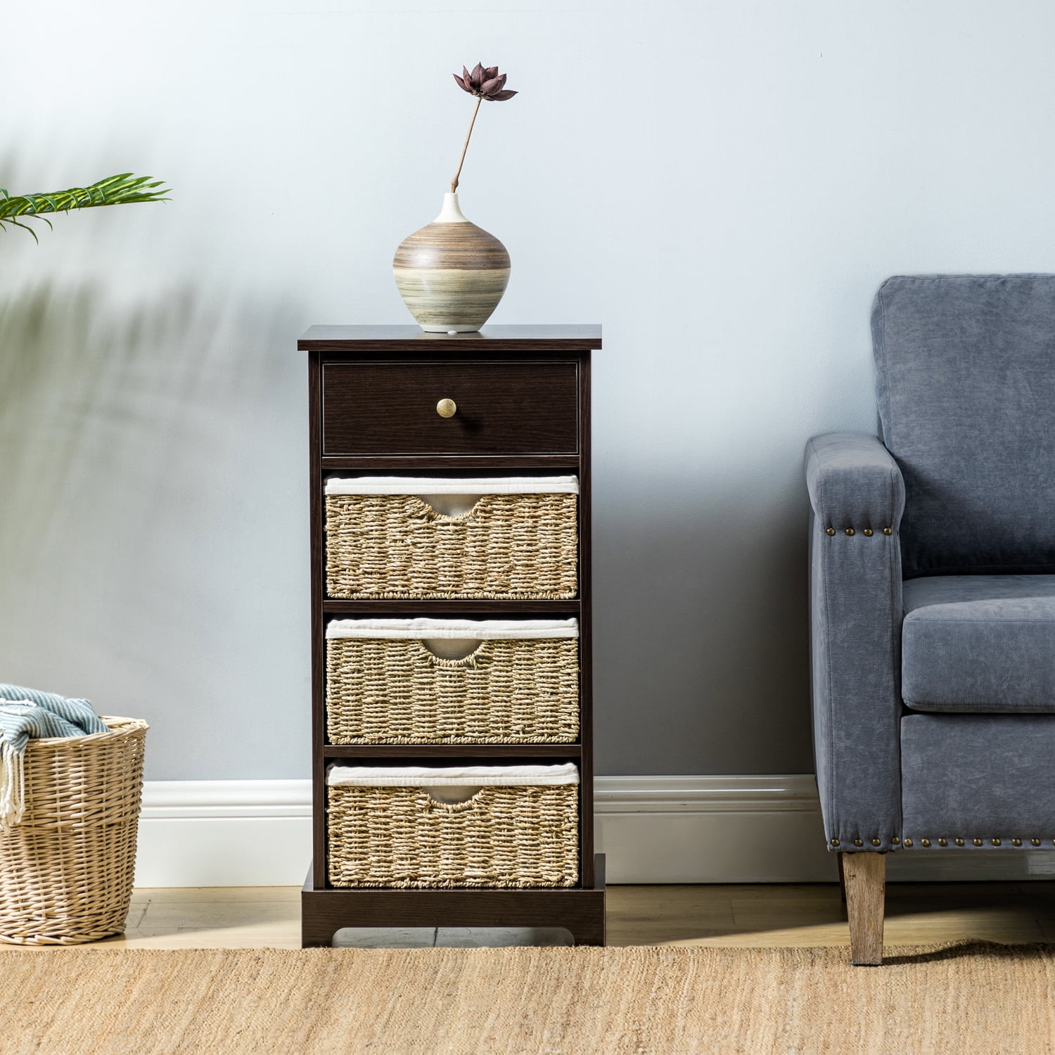 Home Collection Wicker Storage With 1 Drawer and 3 Removable