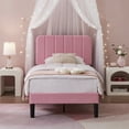 thumbnail image 3 of VECELO Twin Size Upholstered Beds, Modern Platform Bed Frame with Adjustable Headboard, Wooden Slats Support/No Box Spring Needed, Pink, 3 of 12