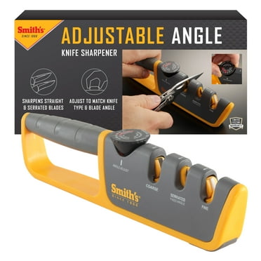 Smith's 50264 Adjustable Manual Knife Sharpener - Grey/Yellow - Fine & Coarse Sharpening - Straight & Serrated Blades - Outdoor & Kitchen Use - Hunting, Pocket & Fillet Knives
