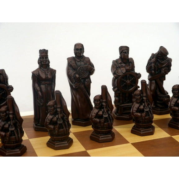 Christopher Columbus Ornamental Chess Set by Berkeley Chess (cream and brown, board not included)