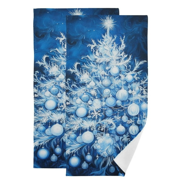 Blue Christmas Tree Hand Towel Absorbent Bath Towels for Bathroom Sports Gym 28" x 14" Set of 2