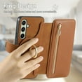 thumbnail image 4 of ELEHOLD Leather Magnetic Case For Samsung Galaxy S23 Plus Shockproof Kickstand Cover, with Detachable RFID Zipper Card Holder Walllet, Ring, MagSafe Compatible, Full Body Protection, Brown, 4 of 11