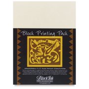 Black Ink Block Printing Pack - 9 x 12, Unbleached Mulberry, 25 Sheets