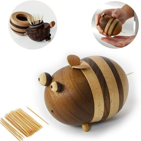 

Toothpick Holder Dispenser Bee Decor Desk Decor Boho Decor Gifts for women Birthday Gifts Wooden Bee Holds 150 Pcs