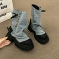 thumbnail image 5 of jsaierl Fold Over Denim Boots for Women Lug Sole Chunky Platform Heel Booties Goth Punk Combat Zipper Mid Calf Booties Round Toe Dress Shoes, 5 of 7