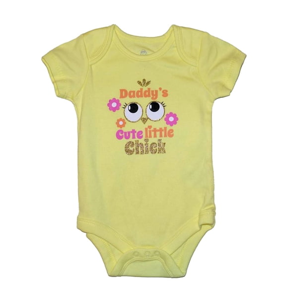 Infant Girls Daddys Cute Little Chick Yellow Easter Creeper Bodysuit Romper NB