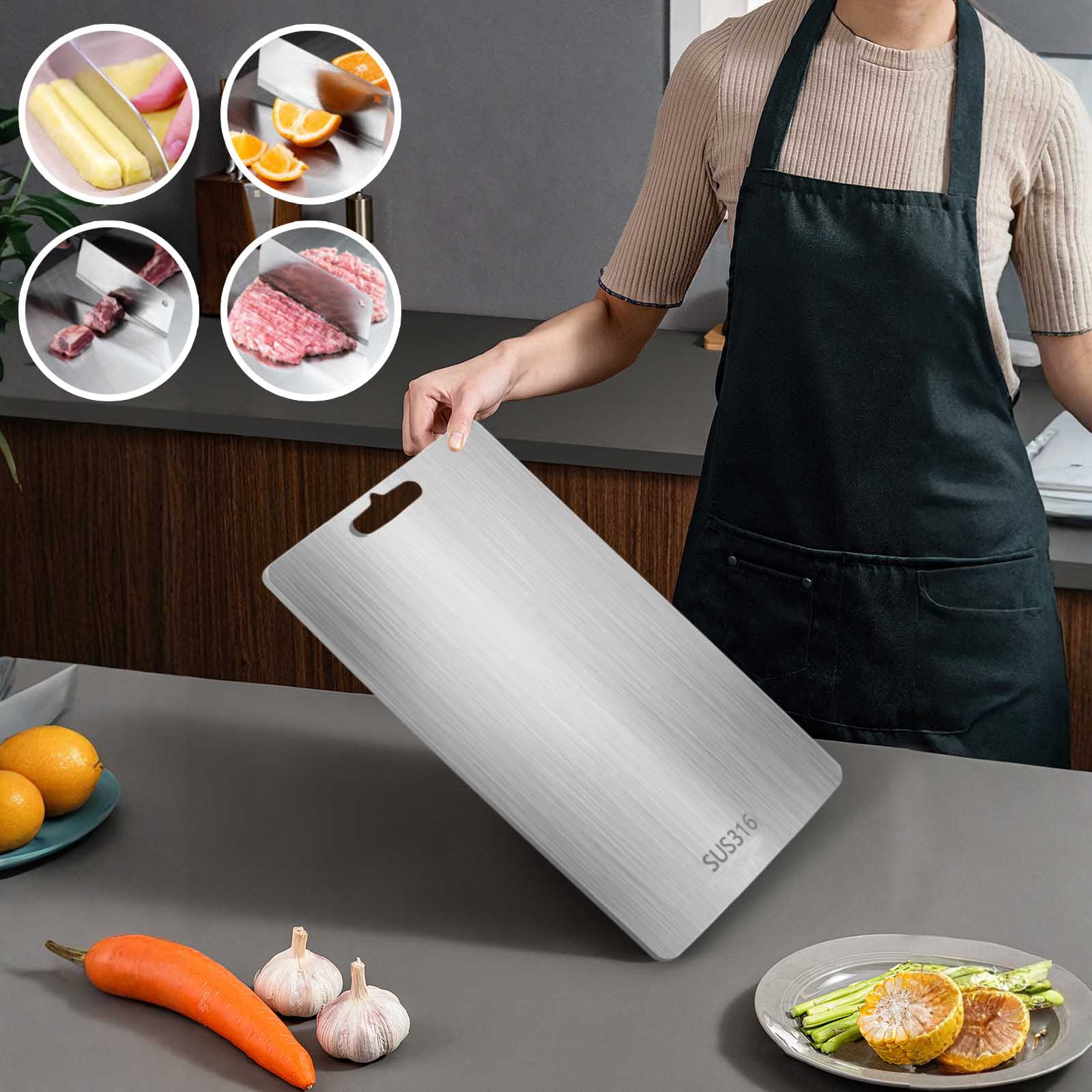 316 Stainless Steel Cutting Board, Double Sided Chopping Board Thick Cutting Mat Home Kitchen Cutting Mat for Food Prep 18x12Inch