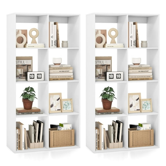 Gymax 2PCS 8-Cube Bookcase Freestanding Cube Storage Organizer w/ Anti-Toppling Kits