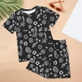 thumbnail image 2 of Caqnni Toddler Baby Boy Girls Summer Outfit Short Sleeve T Shirt Elastic Shorts Outfits Beach Casual 2Pcs Pajamas & Dailywear Set 7-8 Years,Black, 2 of 4